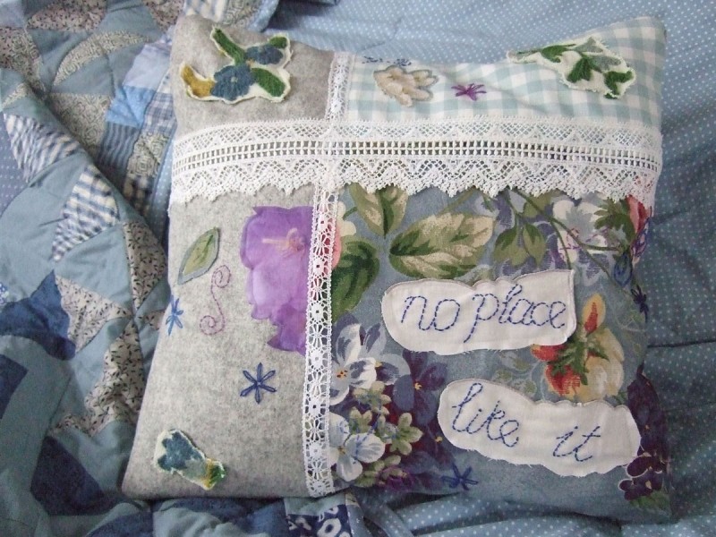 blue collage cushion cover