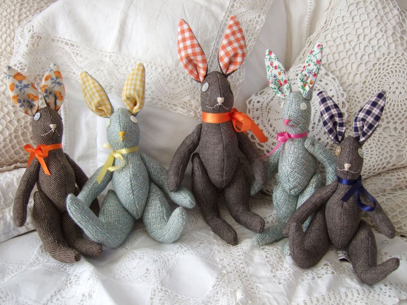 green & brown tweedy rabbits