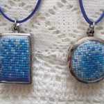 cross stitch pendants - blue